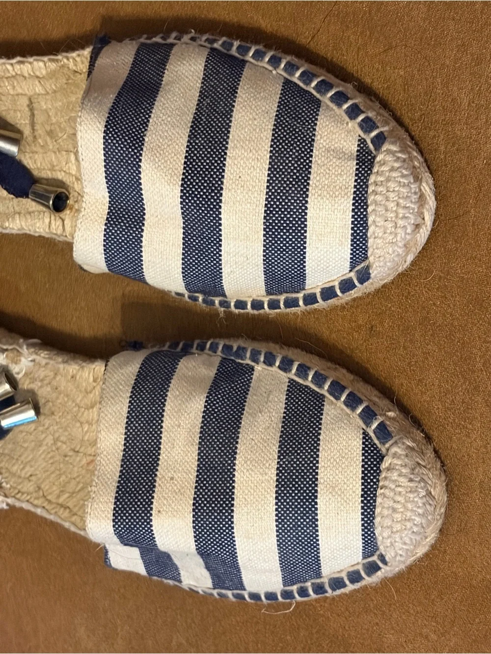 Romena Navy & White Striped Espadrille Lace-Up Flats Sz EU 39 runs small US8